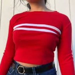 NEW Brandy melville red cropped top white stripes